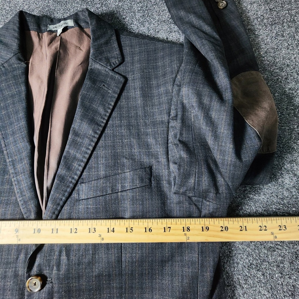 Johnston & Murphy Blazer Mens S Grey Plaid Brown Elbow Patches Sport Coat - Picture 11 of 14